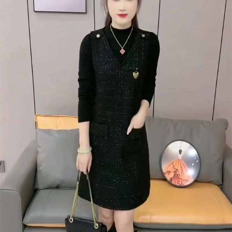 2025小香风背心连衣裙套装显瘦气质网红洋气针织时尚百搭秋冬通勤