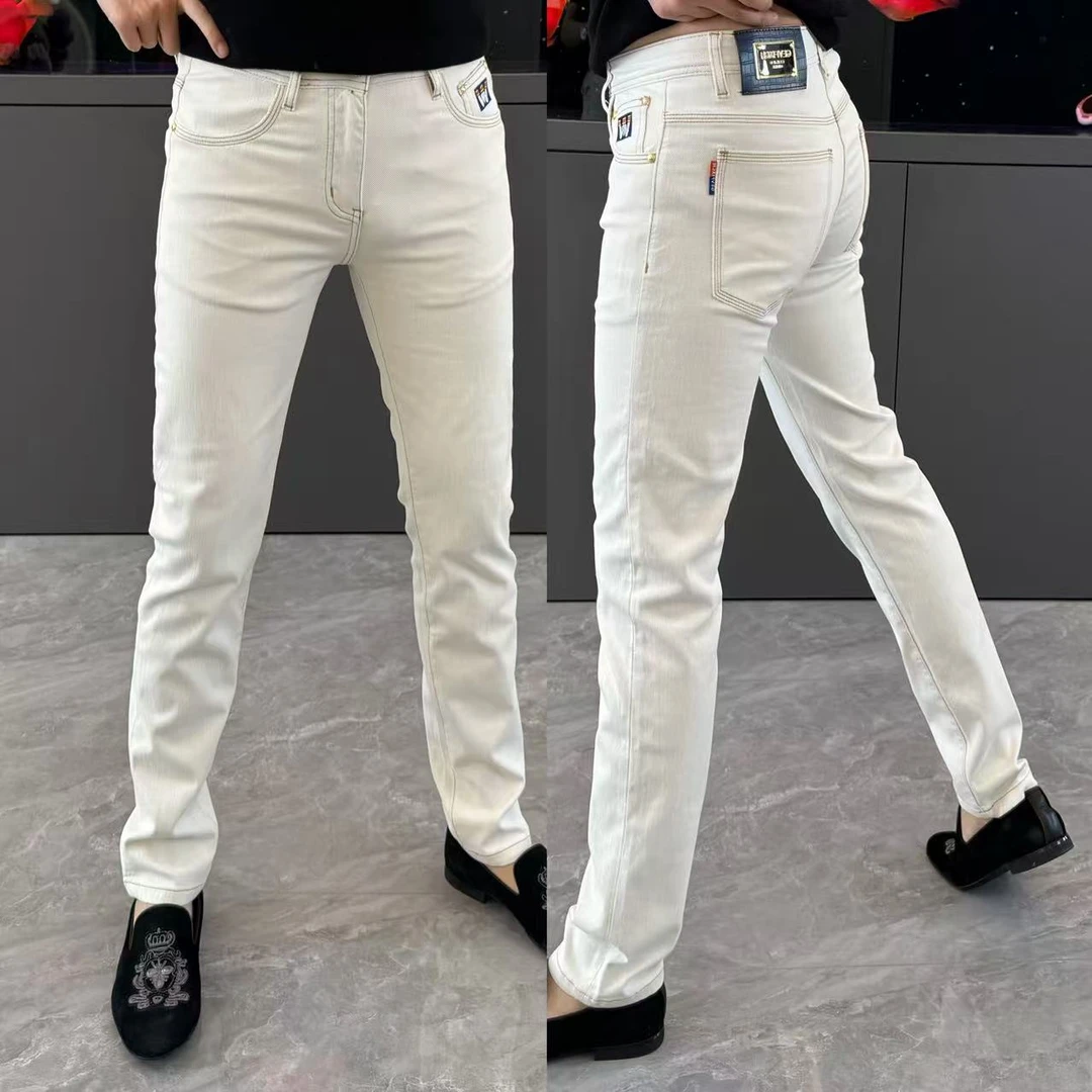 男款秋季裤子男裤时尚净版米色牛仔裤男款爆款2025新款