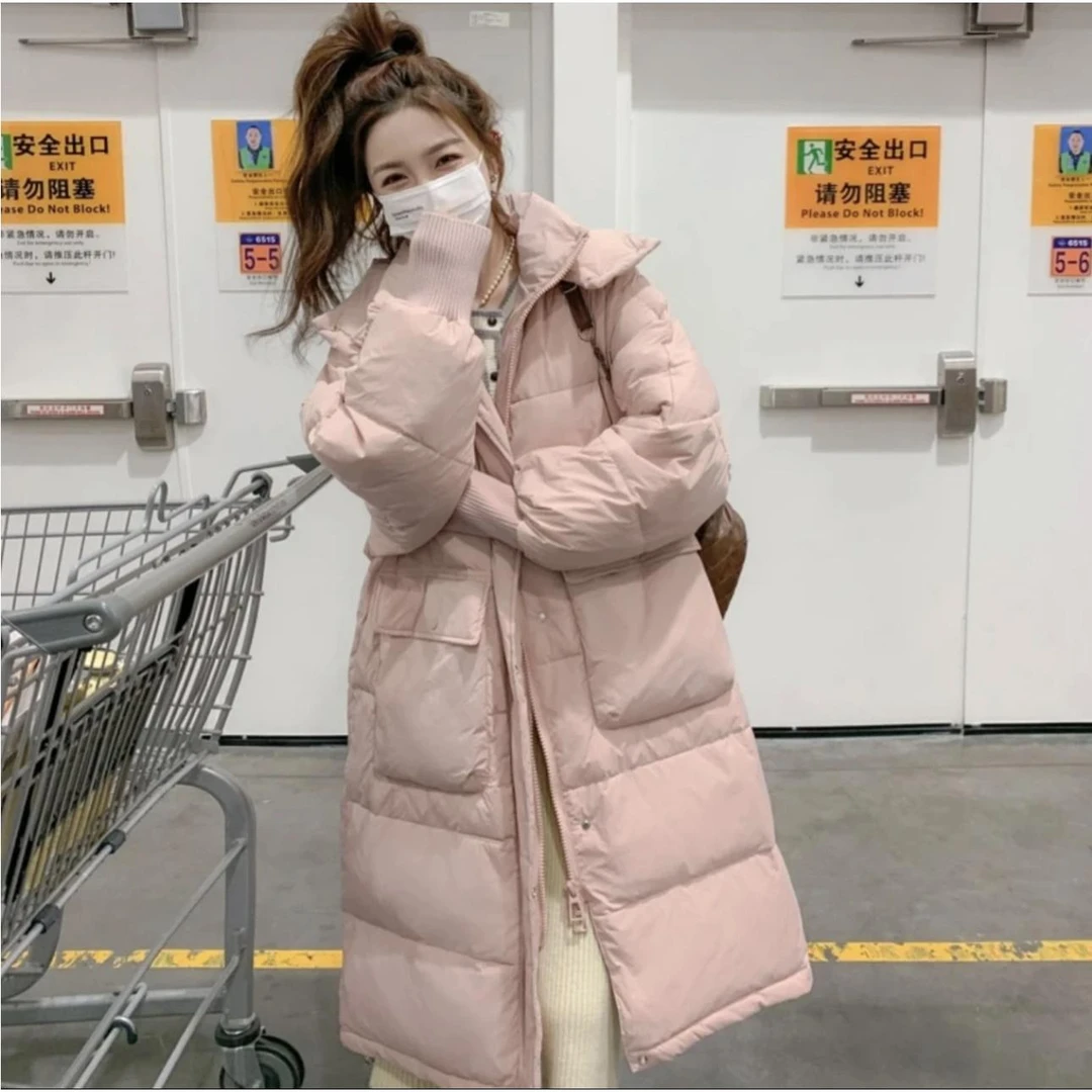 白鸭绒反季新款韩版宽松服女长款大口袋通勤百搭加厚保暖外套