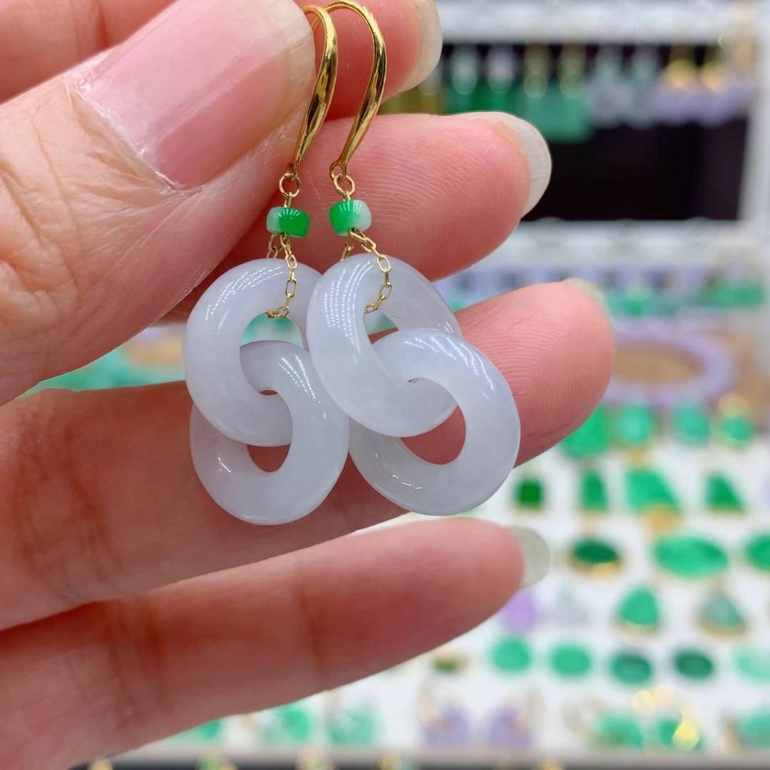 翡翠18K金镶嵌耳饰