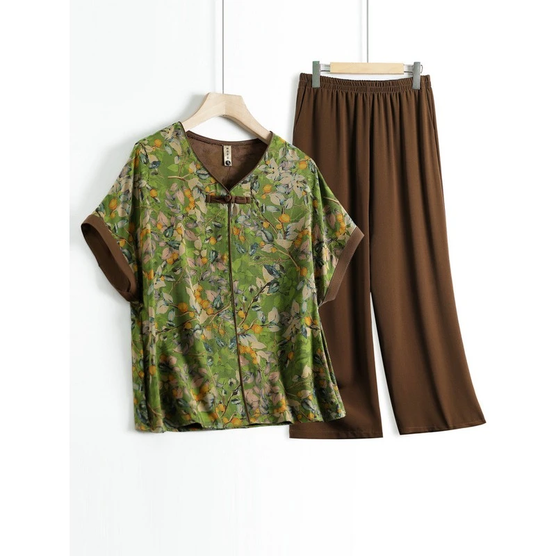 中老年人夏装衬衣奶奶夏季衬衫女短袖老太太衣服套装新款恤小衫