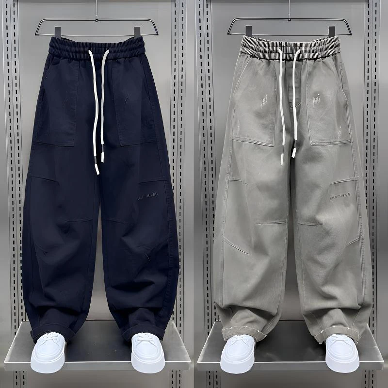 2025秋冬新款百搭宽松直筒裤痞帅美式工装裤加绒休闲裤长裤男款潮