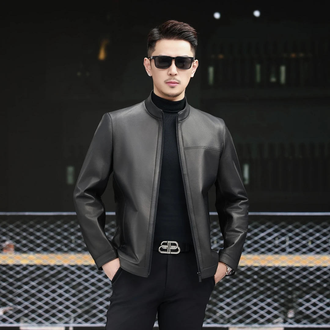 【名驰精选】2025海宁春秋新款男士真皮牛皮商务休闲夹克25803