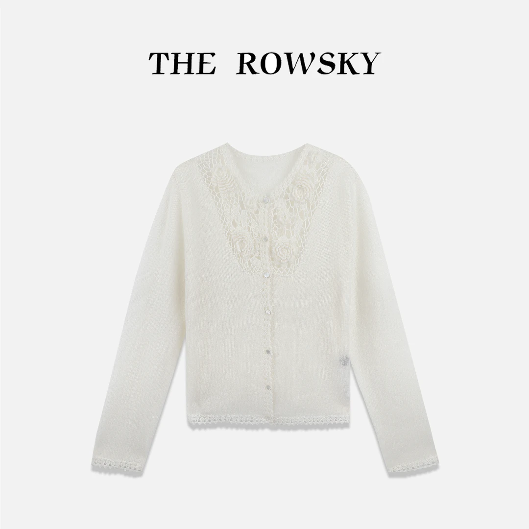 杨圣坤2025秋季新品手工钩花镂空山羊绒桑蚕丝针织开衫女SQ258721