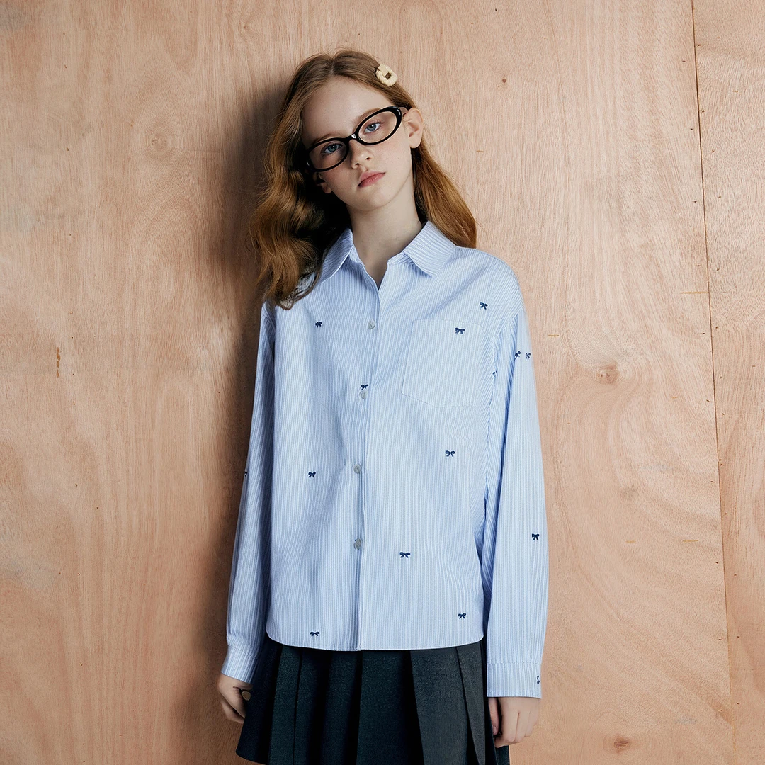 笛莎童装女童衬衫春秋新款儿童学院风长袖上衣韩版翻领-7M2531403