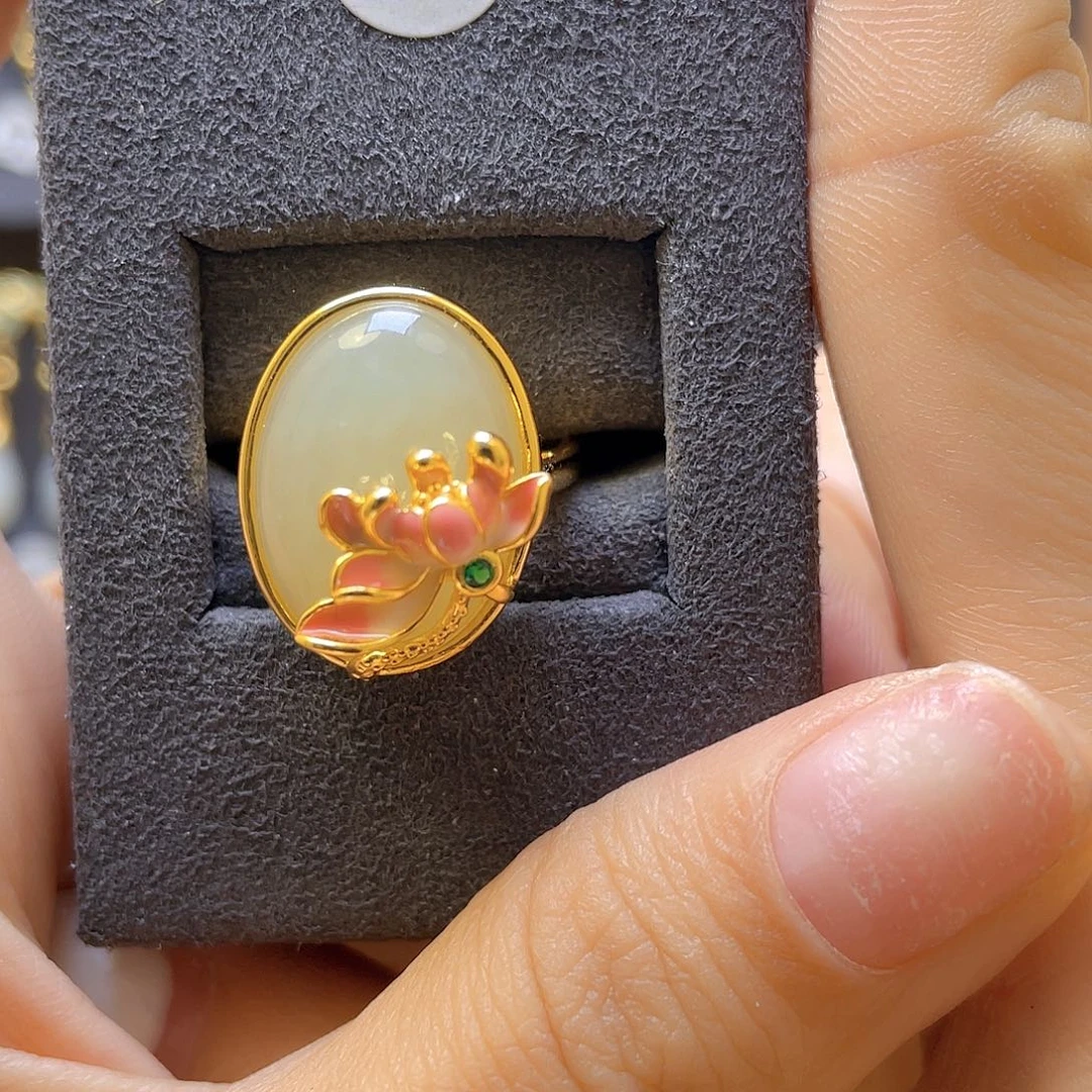 和田玉银S925镀金镶嵌耳饰