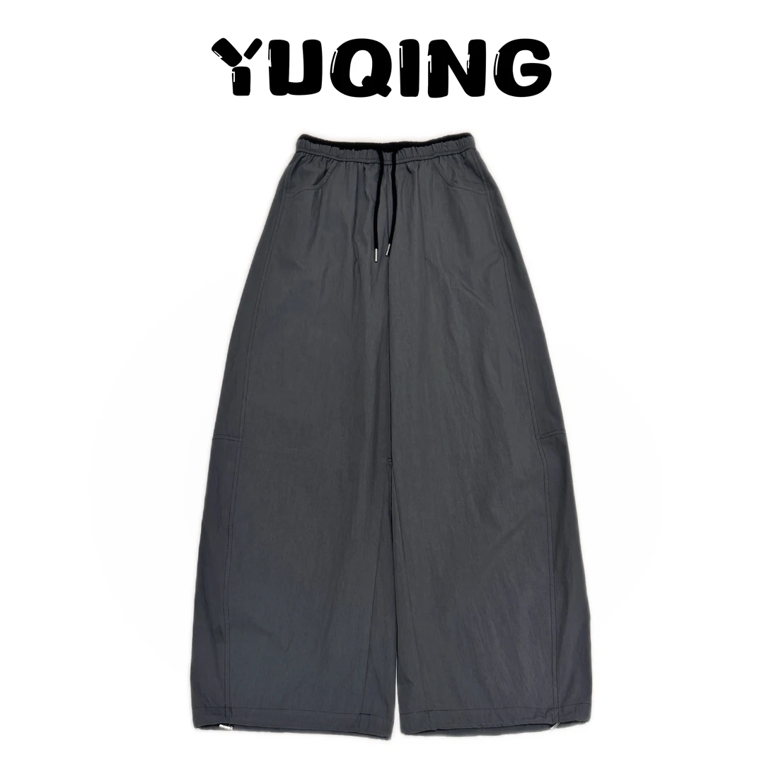 【雨晴】2025夏季高腰抽绳弯刀气球裤拼色腰头显瘦阔腿休闲百搭裤子