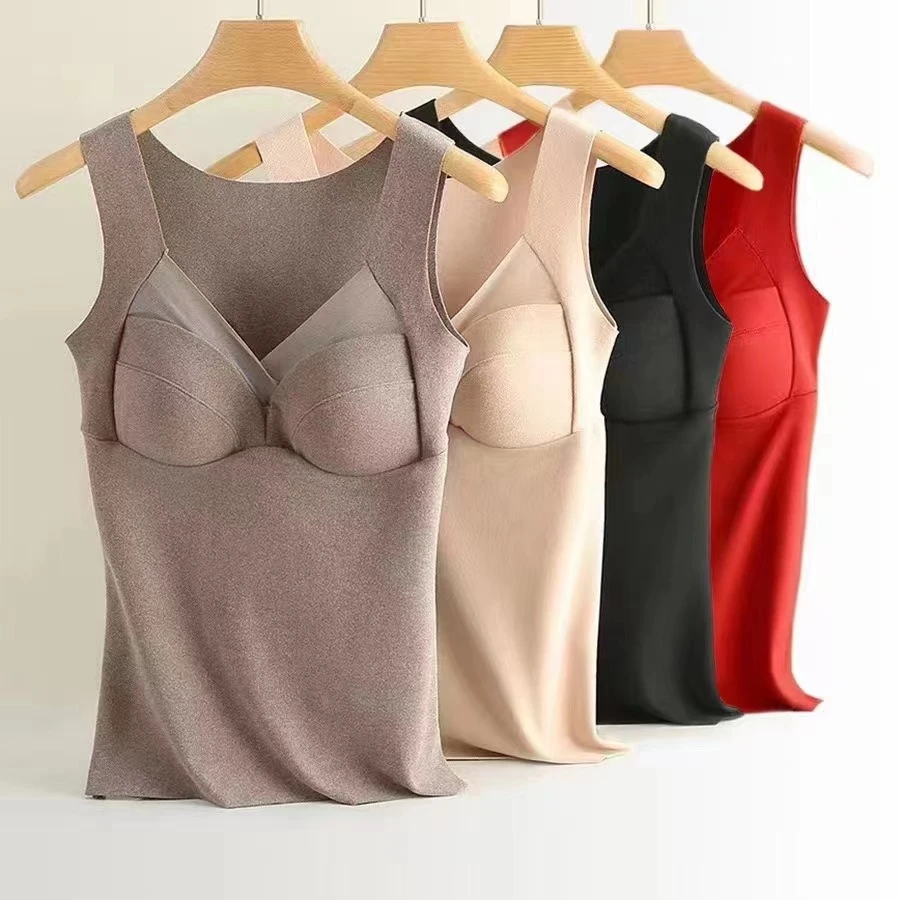 【官方正品】女士保暖背心冬季加绒德绒内衣女带胸垫打底秋衣