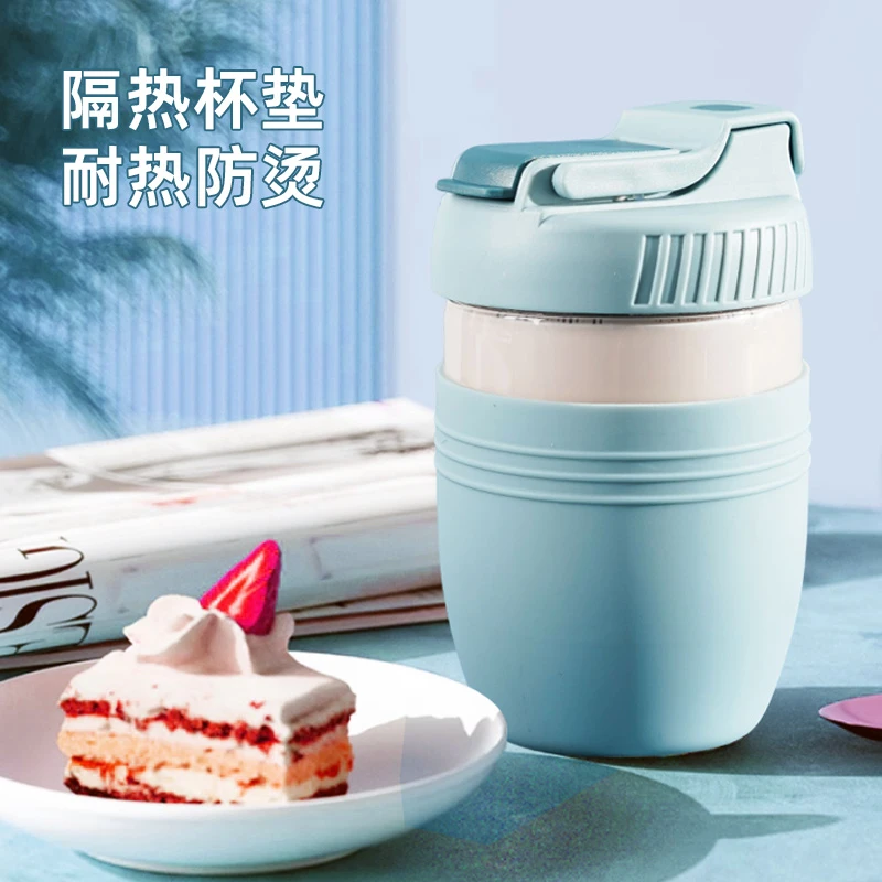 玻璃杯女咖啡杯高硼硅耐高温水杯高颜值吸管杯子便携防烫随行杯子