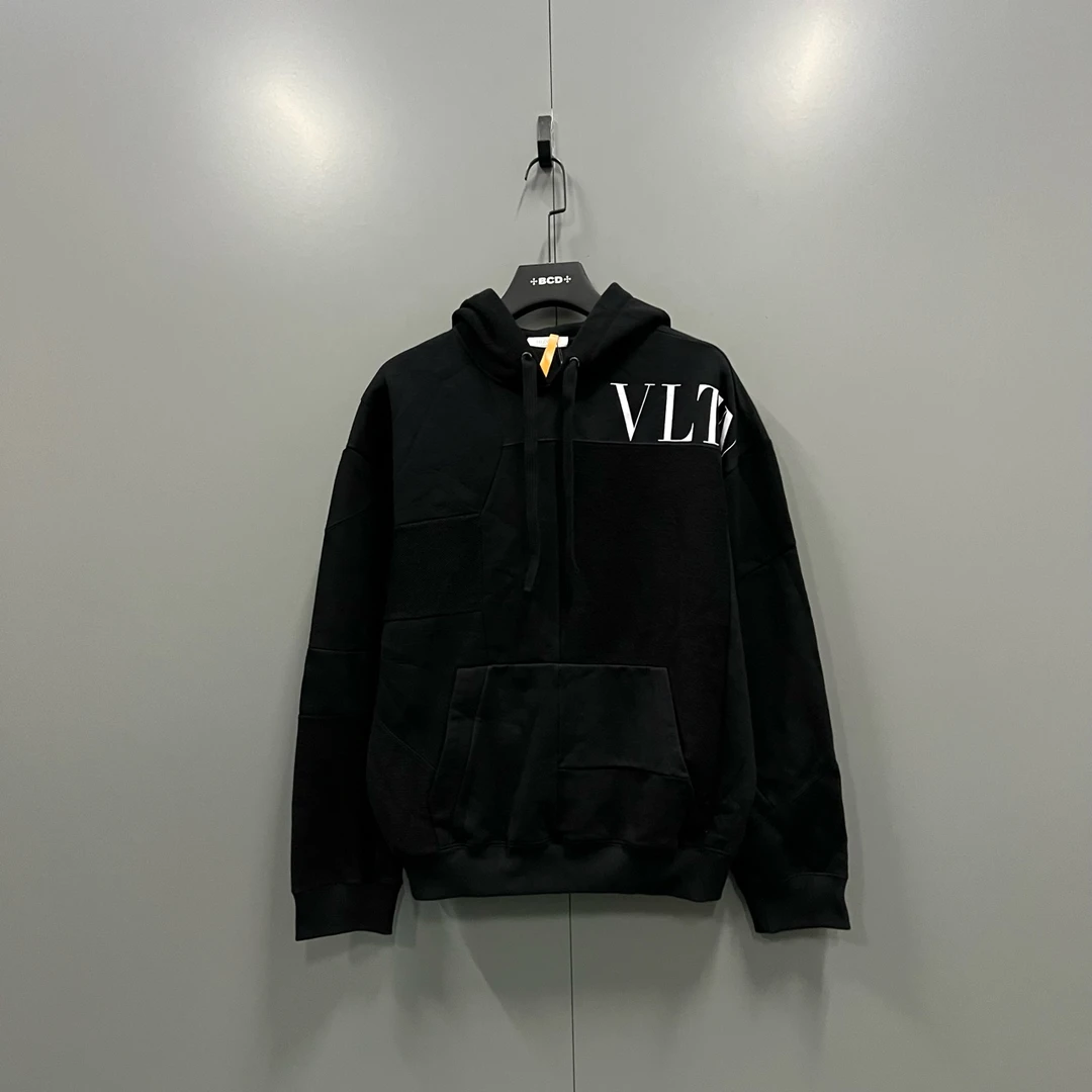 99新 Valentino/华伦天奴 h913  黑色印花logo帽衫 S码 400370