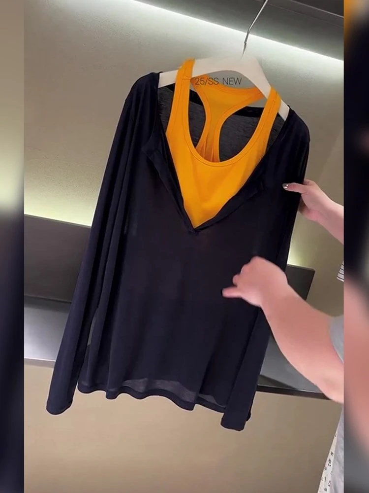 清冷感极简风高级感气质叠穿两件套2025夏季款背心内搭轻薄罩衫女