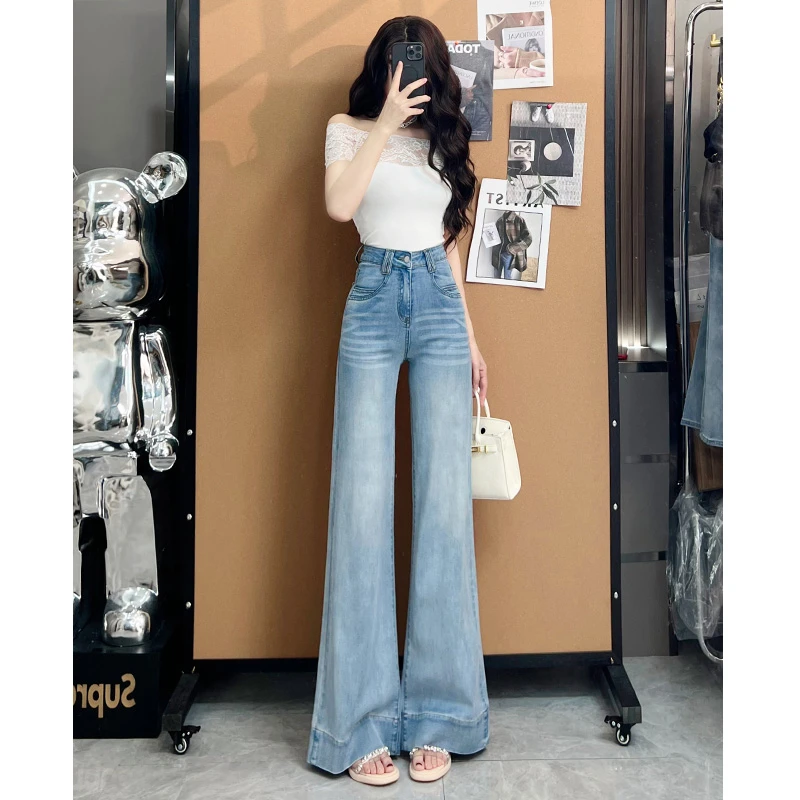 喜绚不贴腿天丝喇叭牛仔裤女2025年新款夏季薄款凉感显瘦阔腿裤子