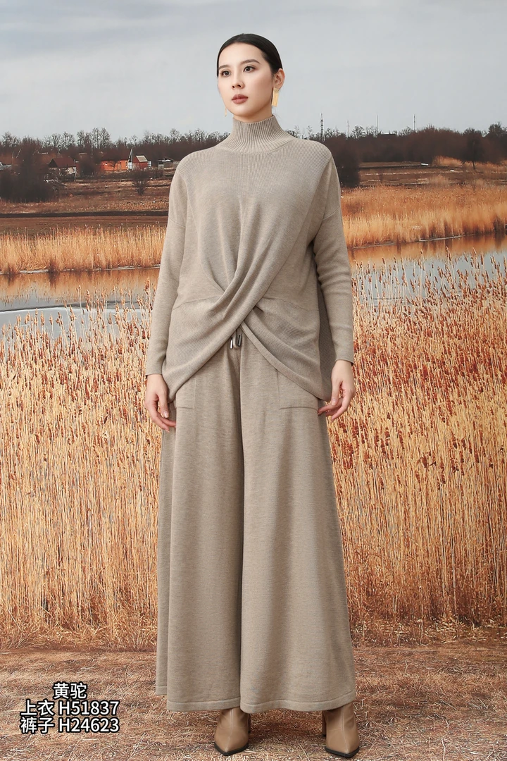 秋冬半高领不规则休闲风时尚气质纯色套头袖针织上衣【燕麦】51837