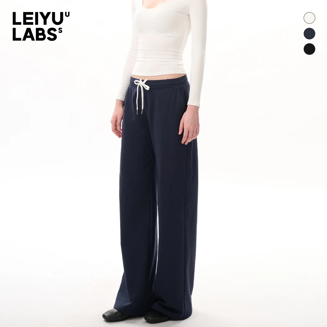 LEIYU LABS中腰直筒卫裤女2025年秋季新款撞色抽绳宽松阔腿休闲裤