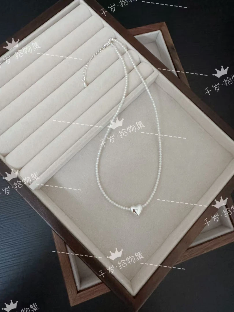 非金属仿珍珠项链 韩系施家珍珠银色爱心项链（69）
