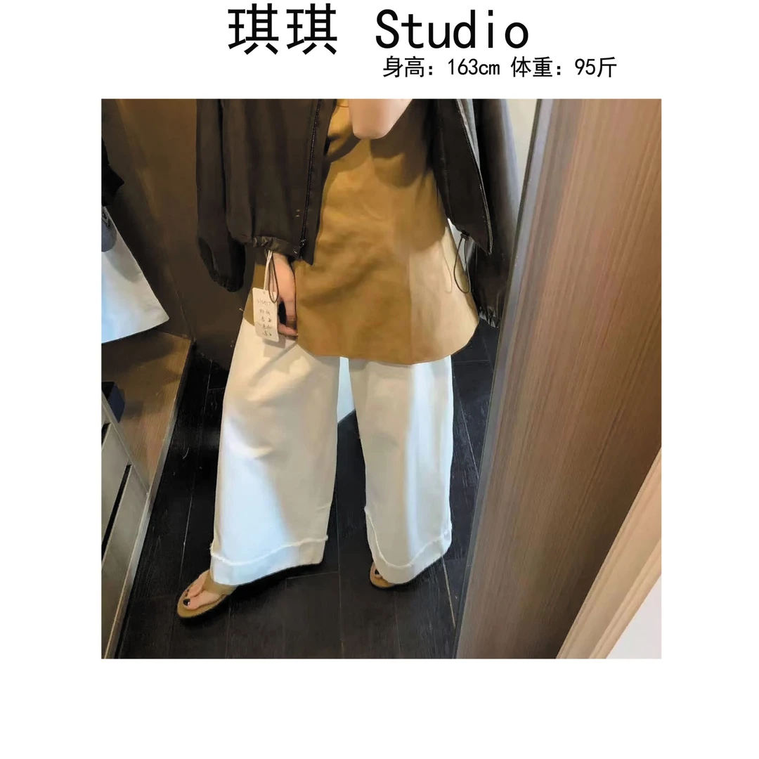 《琪琪家》春夏季新款韩版宽松百搭垂感带抽绳显瘦阔腿裤2359-N