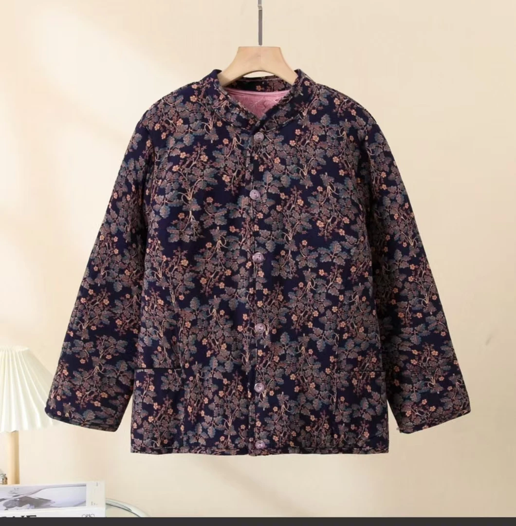 新款加绒加厚棉袄外套半无缝保暖棉服宽松中老年冬季护背棉衣妈妈