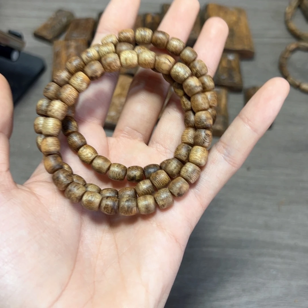 沉香木手串白棋鼓珠3克多样发1