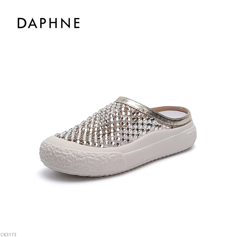 Daphne/达芙妮舒适百搭包头拖夏季增高拖鞋小香风平底休闲鞋LL