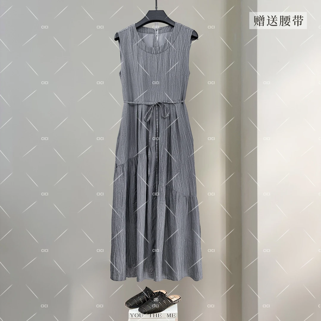 素影流纱 复古文艺简约气质天 丝宽松百搭显瘦背心裙 LJ-6000598