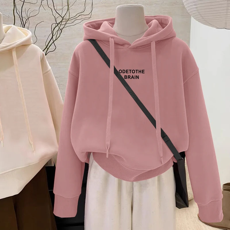 设计感小众秋冬新款2025加绒加厚套头连帽卫衣女短款宽松韩版外套