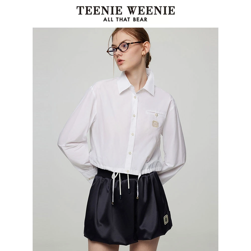 【达人专属】TeenieWeenie小熊女衬衫简约抽绳短款上衣TTYA252302W