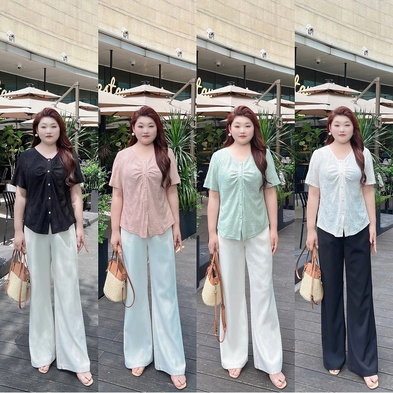 【现货仅上衣】PMM81942夏季气质显瘦时尚百搭设计感大码女装上衣