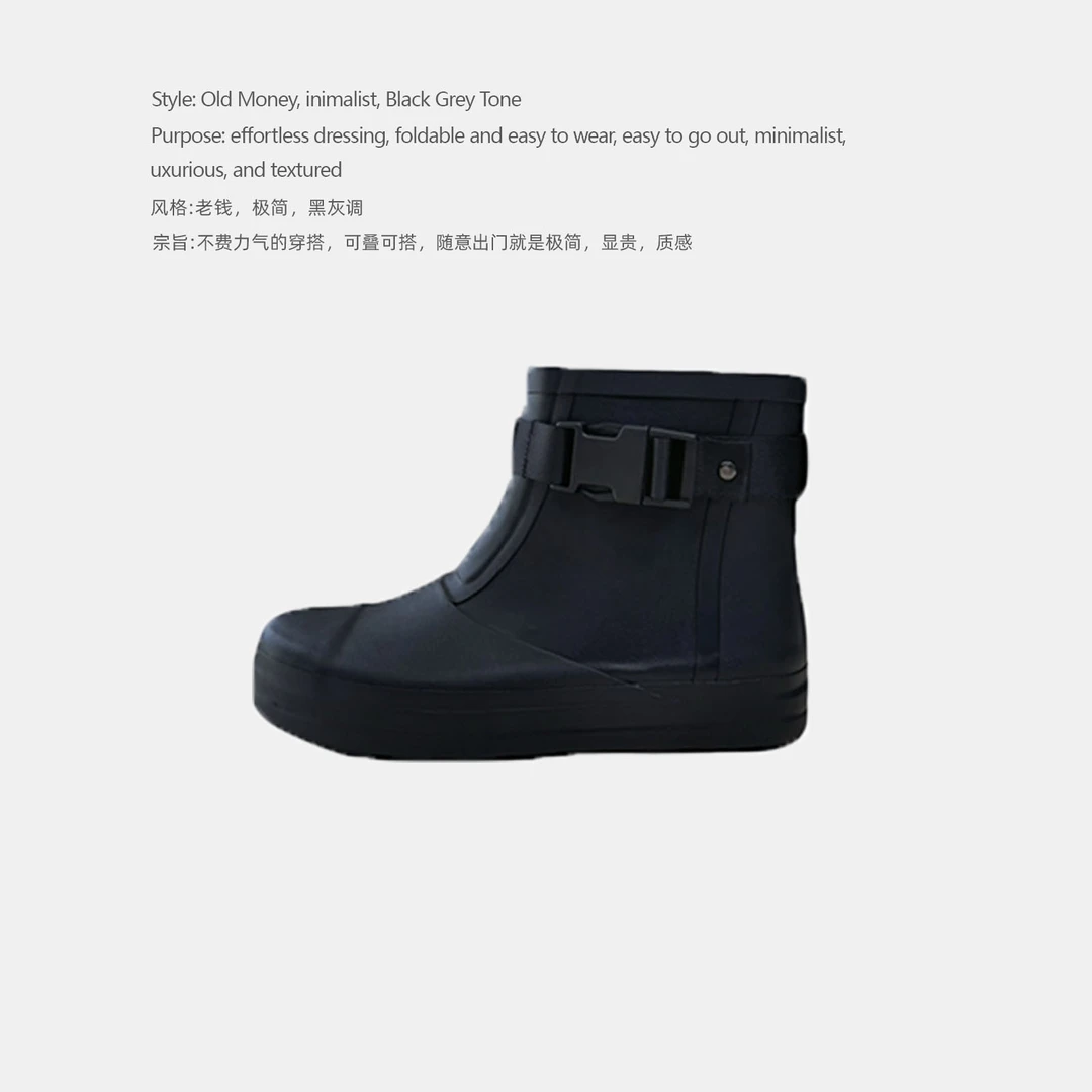 DDAAN OOTD 日常都市户外水鞋机能舒适时尚黑色橡胶雨靴 DD000239