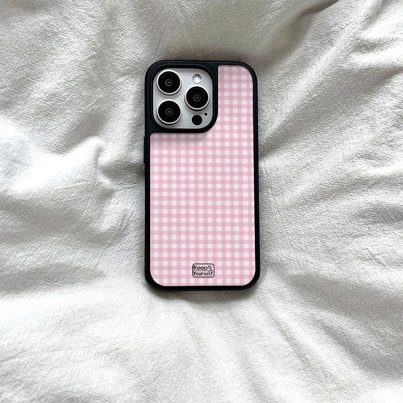 粉色格子适用苹果16手机壳iphone15promax新款14女13全包12简约11