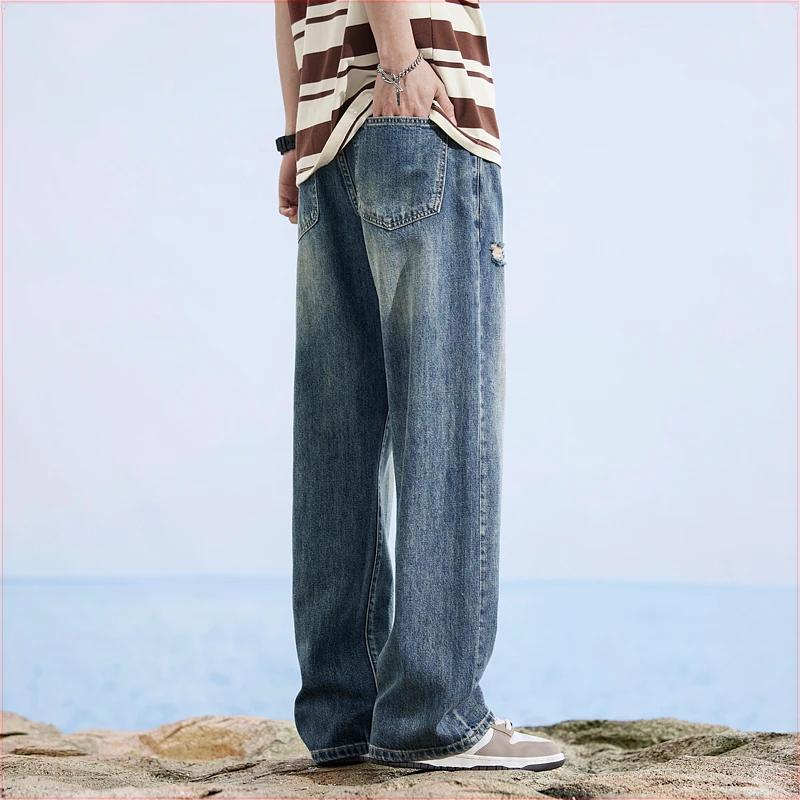 破洞男士牛仔裤2025新款宽松直筒高街复古潮流男款休闲百搭直筒裤