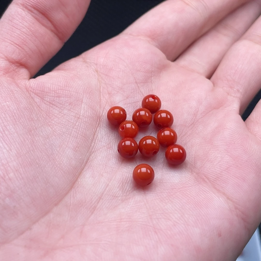 南红玛瑙6mm柿子红圆珠一组10颗未镶嵌