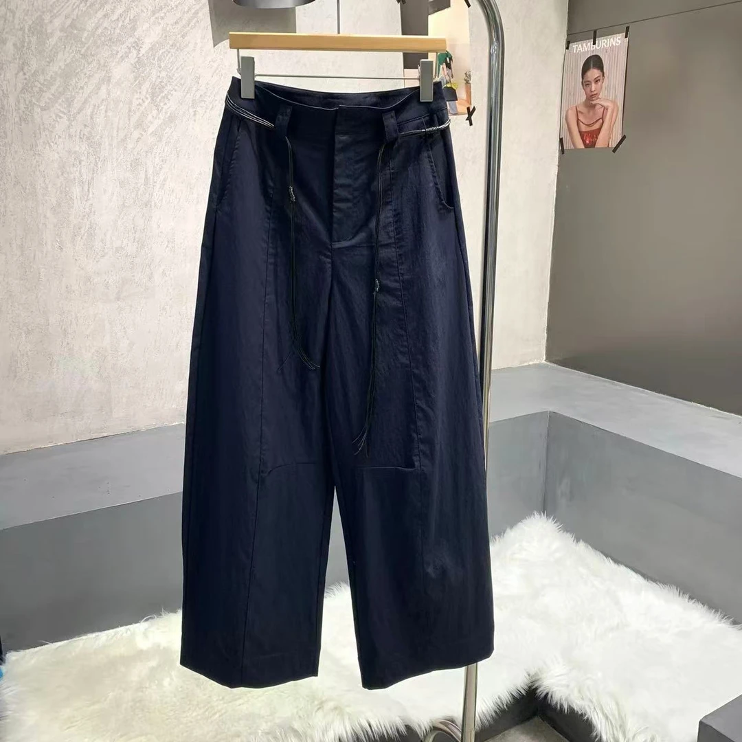 新款配腰带高腰速干显瘦直筒裤