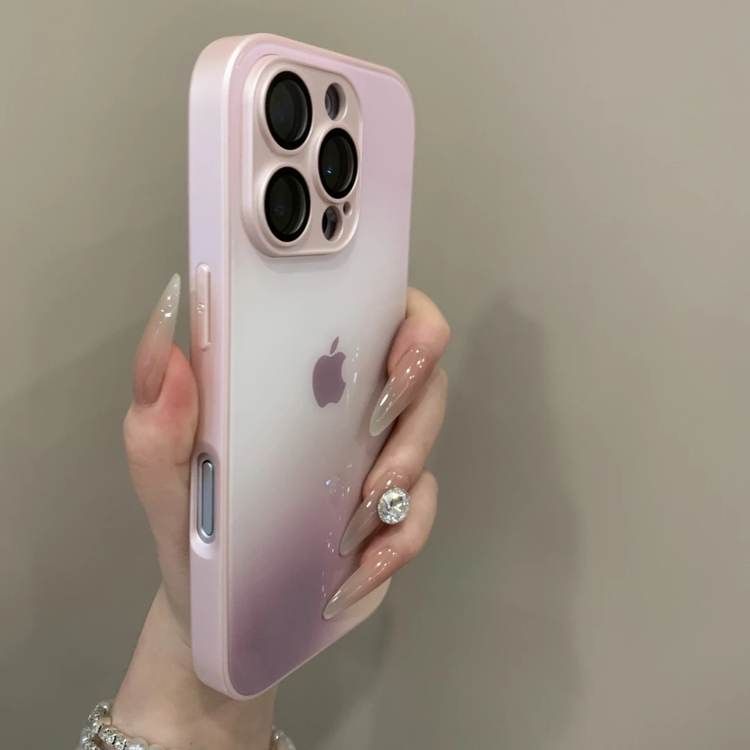 晕染渐变适用于苹果15Promax手机壳简约iPhone14带镜头膜12磨砂13