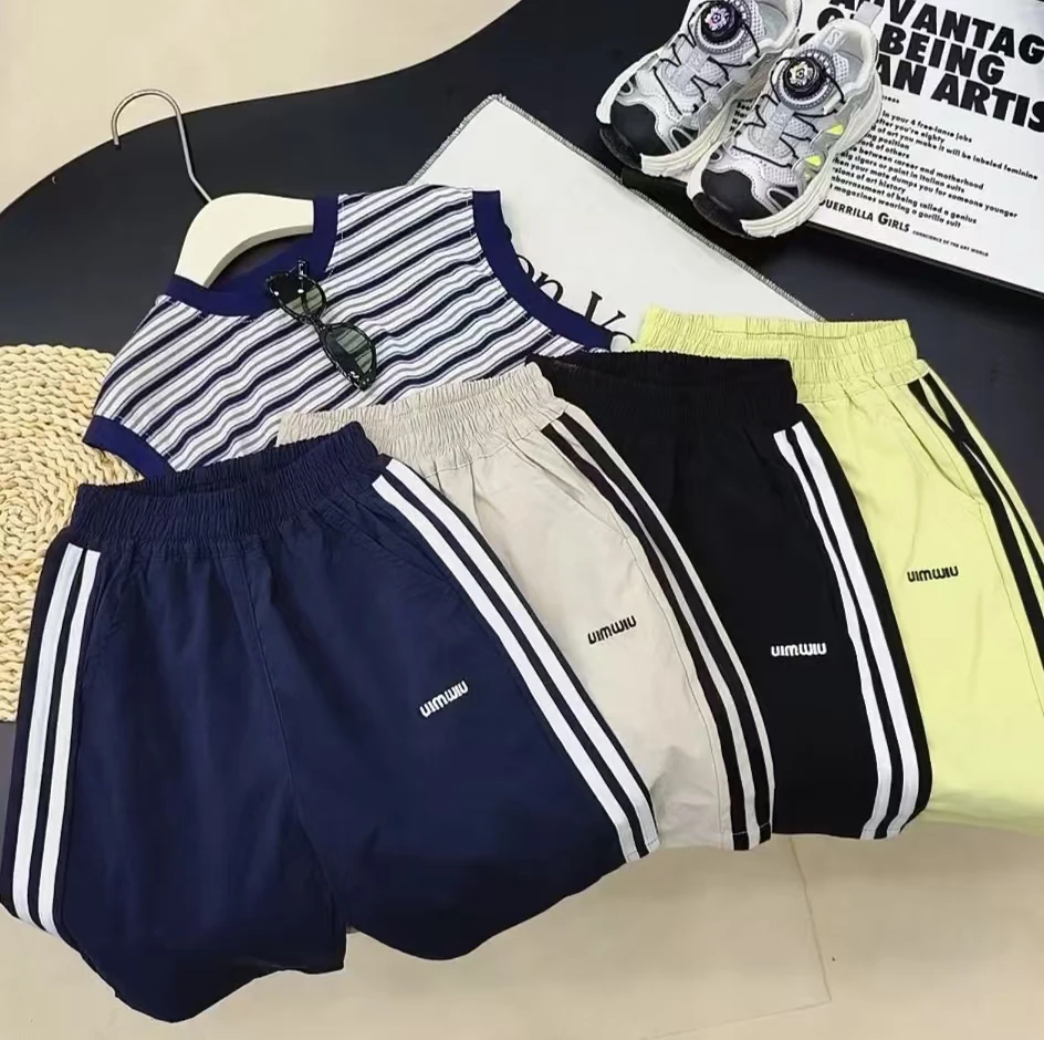 【耀选专属】夏季薄款儿童潮流拉边条刺绣字母运动时尚休闲短裤006