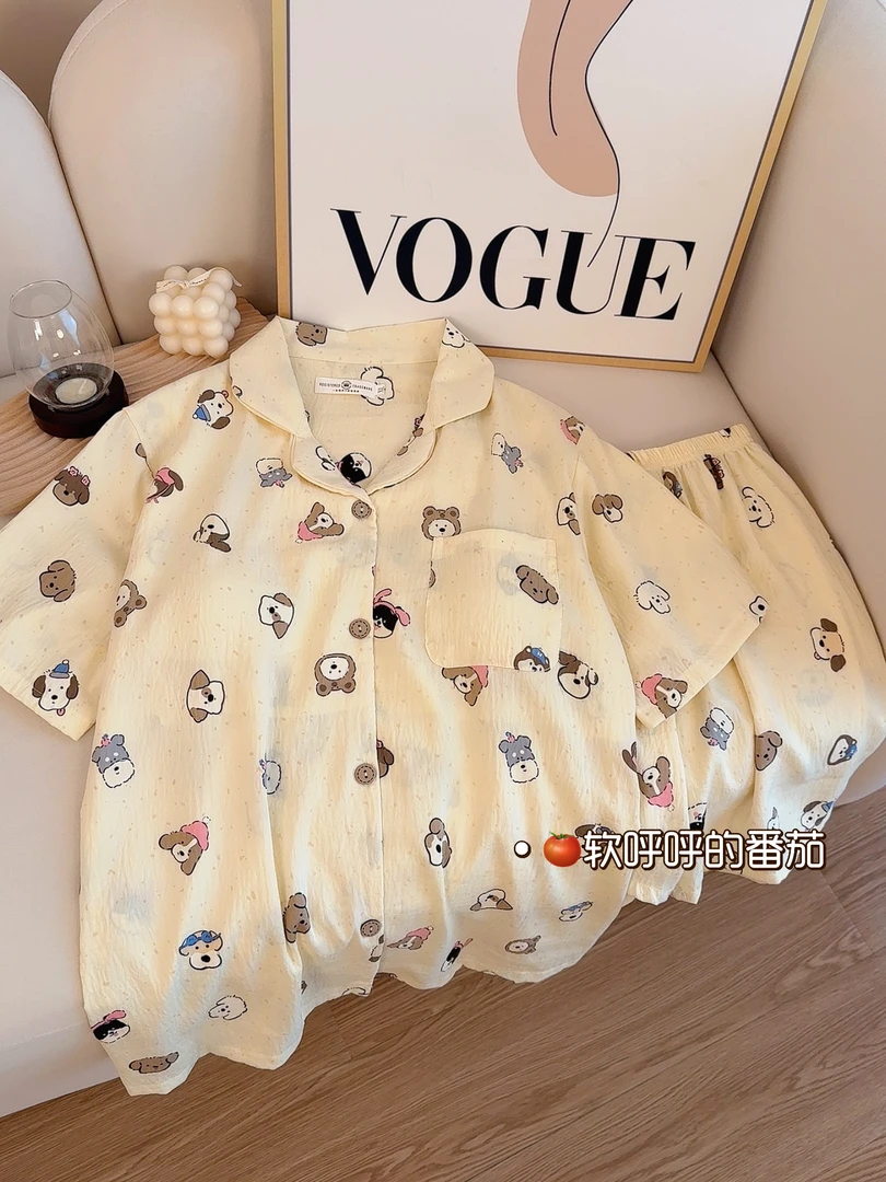 狗狗乐园｜带胸垫睡衣女夏季薄款软棉纱日系可爱家居服套装