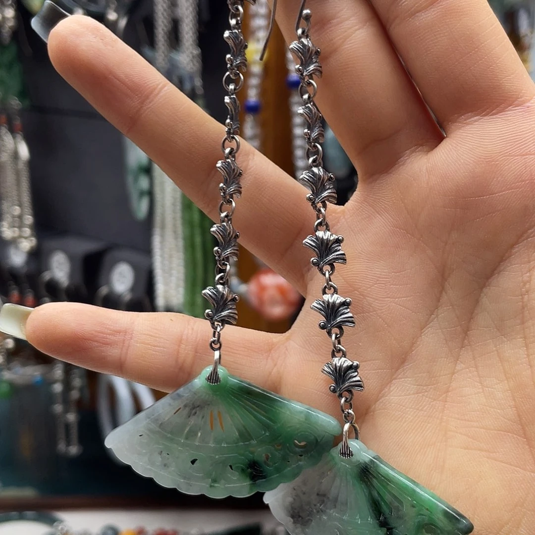 翡翠银S925镶嵌耳饰C****a饰品