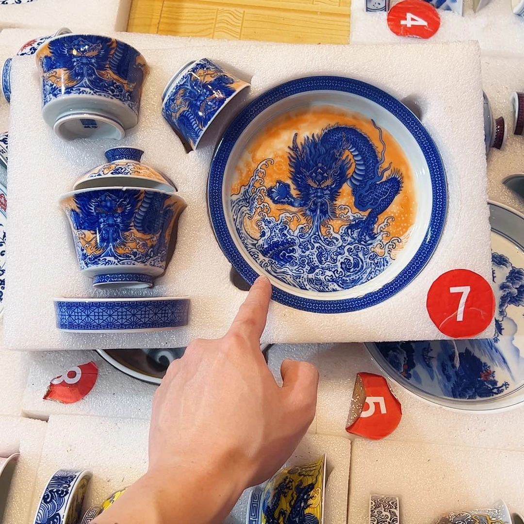 穷***-青花吸水龙五件套