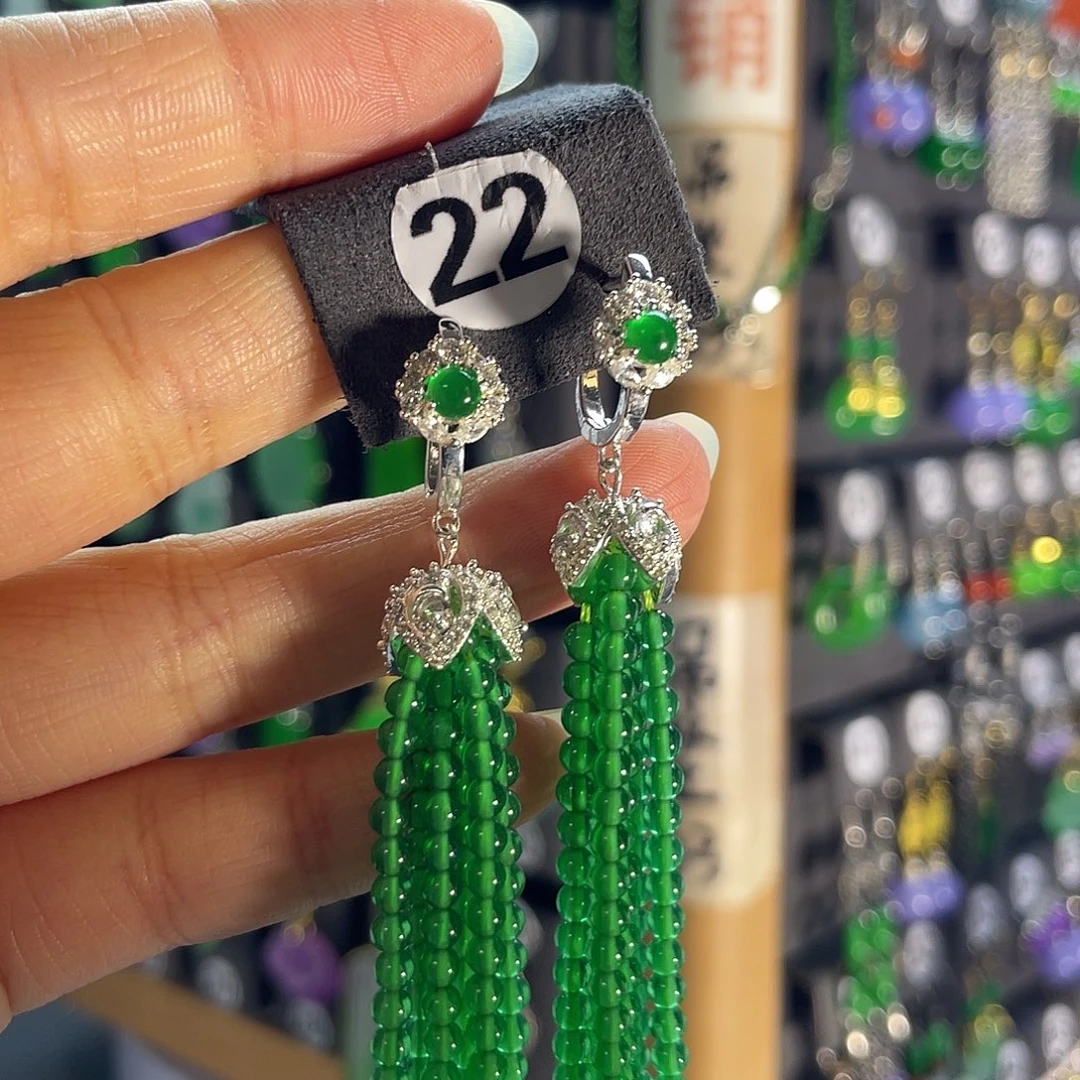 翡翠银S925镶嵌耳饰22