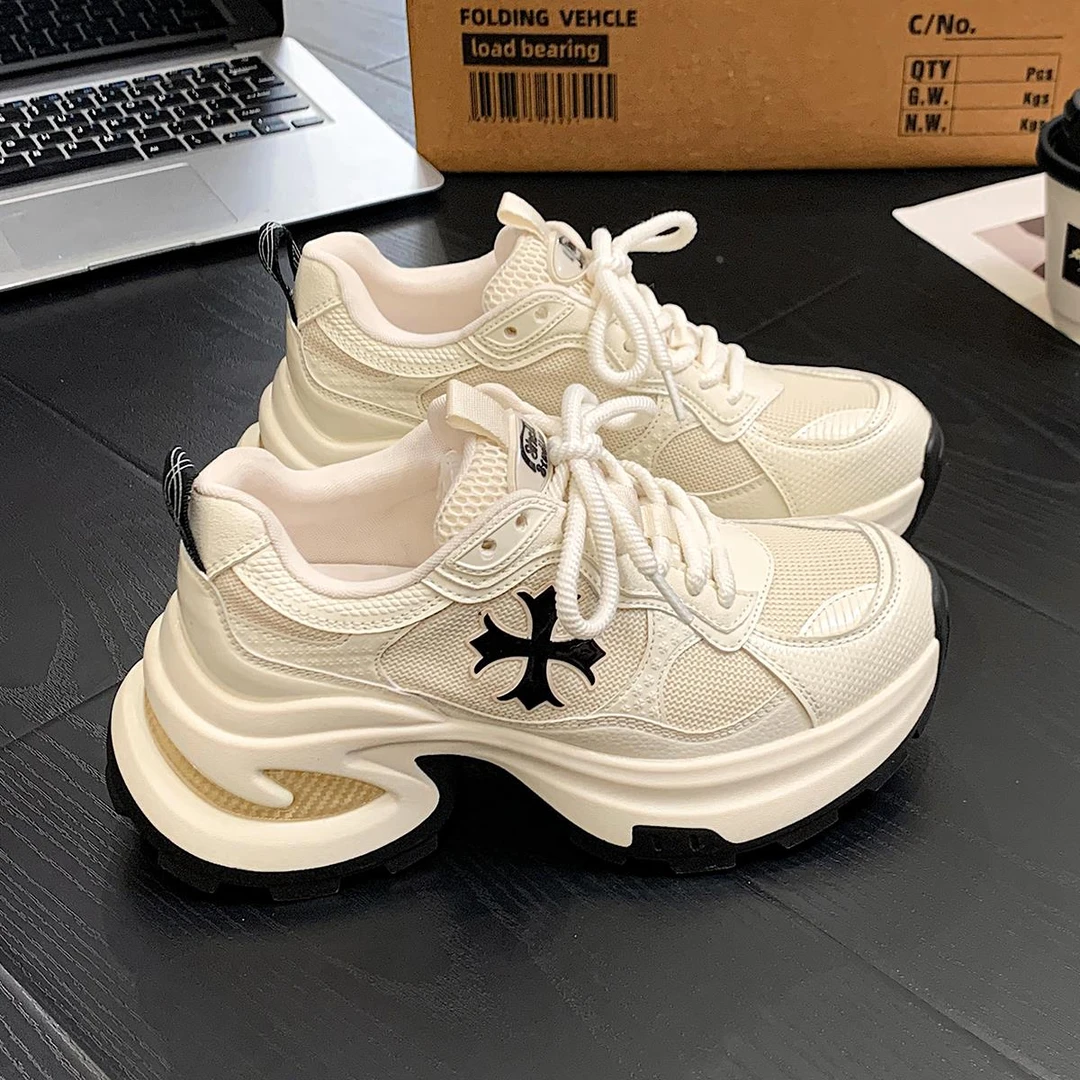 【澳门专柜正品】7.5厚底增高老爹鞋女2025春季新款网面透气百搭时