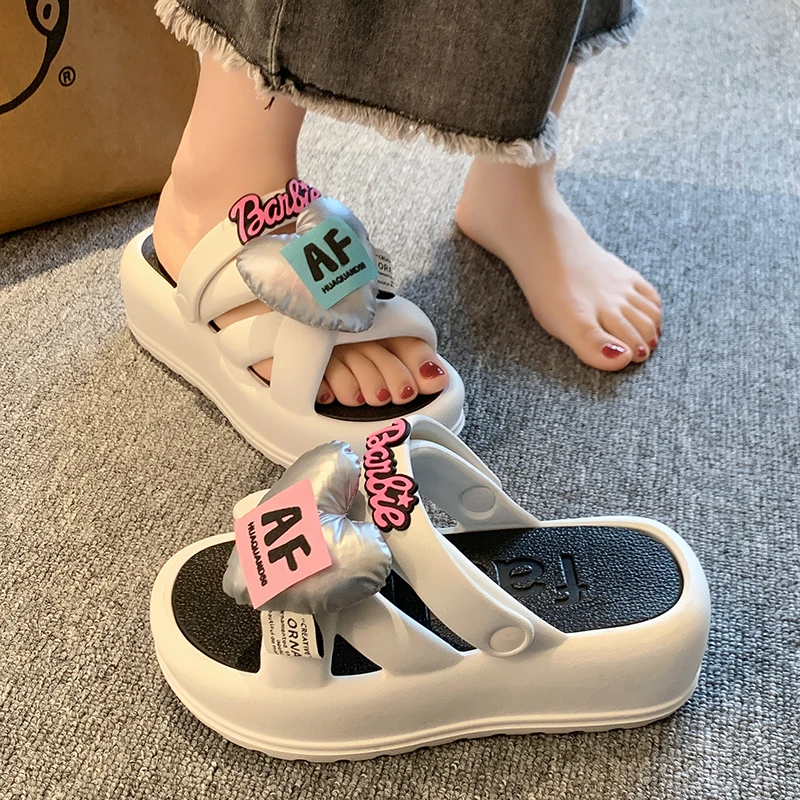 时尚交叉爱心凉鞋女夏季外穿2025新款厚底增高沙滩防滑两穿凉拖鞋
