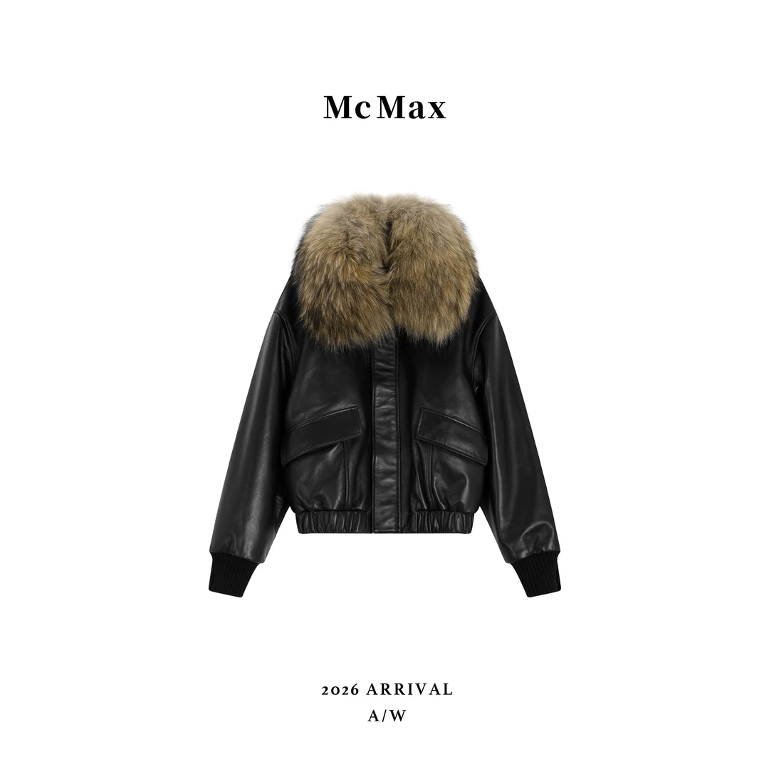 美式黑色毛领皮衣夹克外套女冬季宽松街头风气质上衣29090