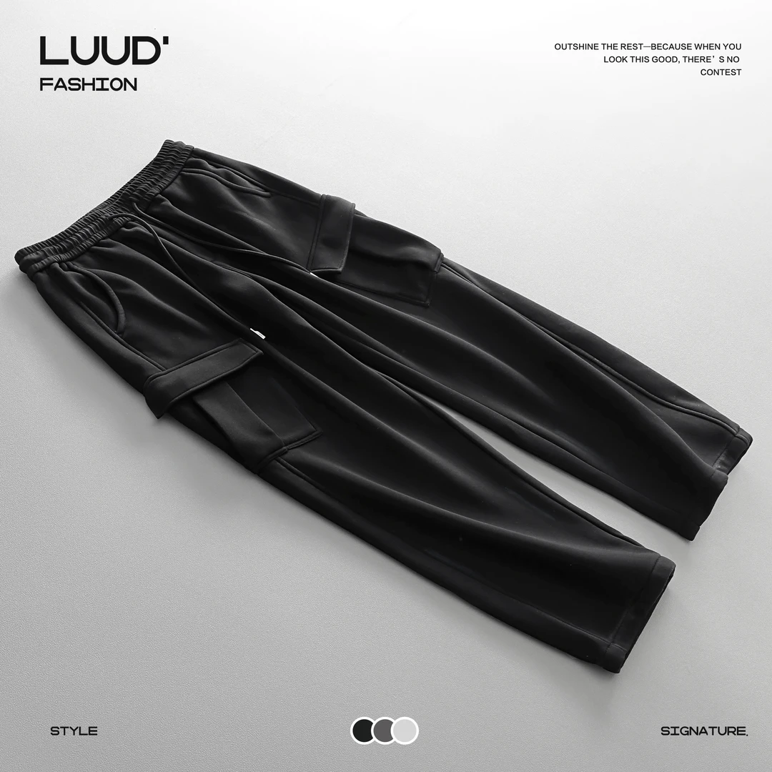 【断码五折】加绒加厚休闲裤男运动风直筒长裤宽松阔腿大口袋卫裤