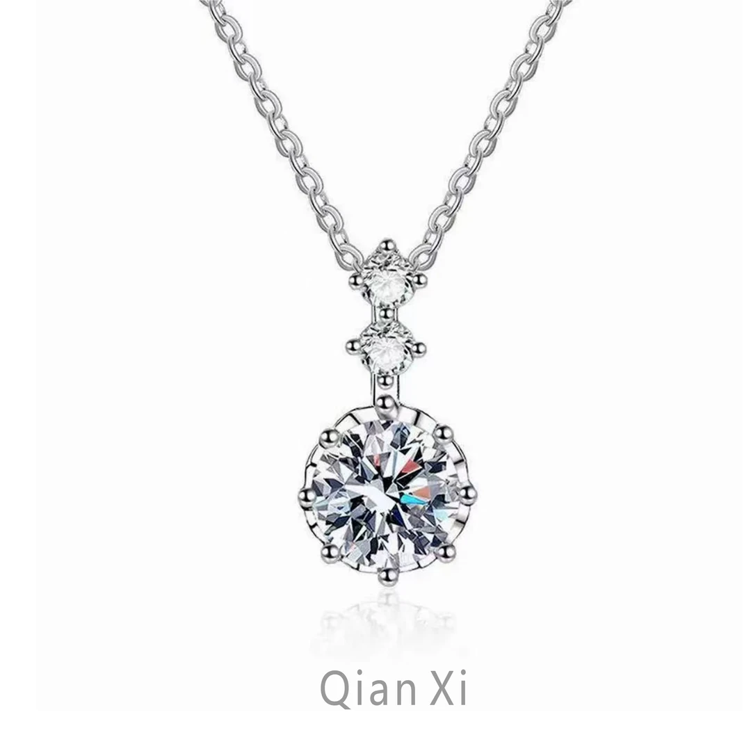 链子925银莫桑石 925银莫桑石吊坠-璀璨吊坠1-2克拉-合成碳硅石
