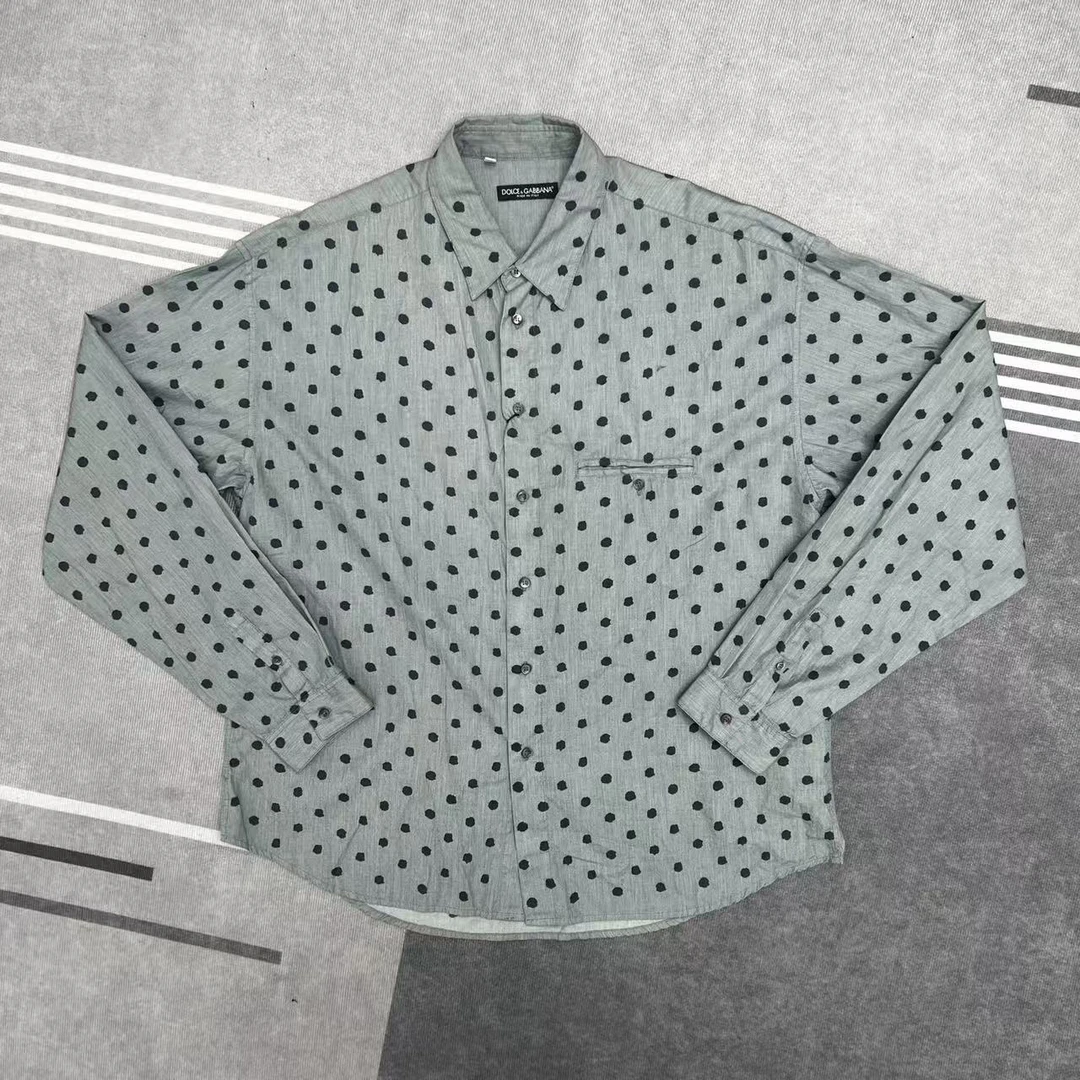 未使用 maje DG男士斑点衬衫长袖衬衫秋冬时尚波点满印灰色打底