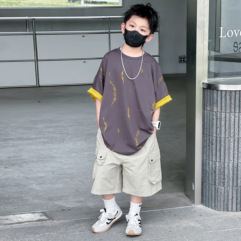 男童夏装新款短袖套装2025帅气儿童夏季青少年潮酷男孩童装 2586