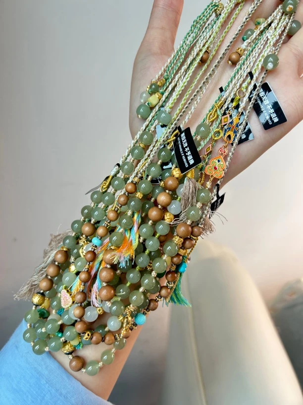 天然晴水和田玉手作项链