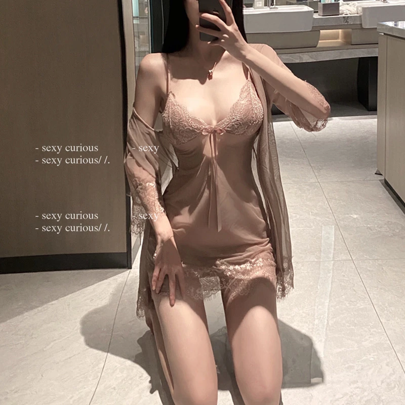 蕾丝睡衣透视女网纱吊带外袍家居睡裙