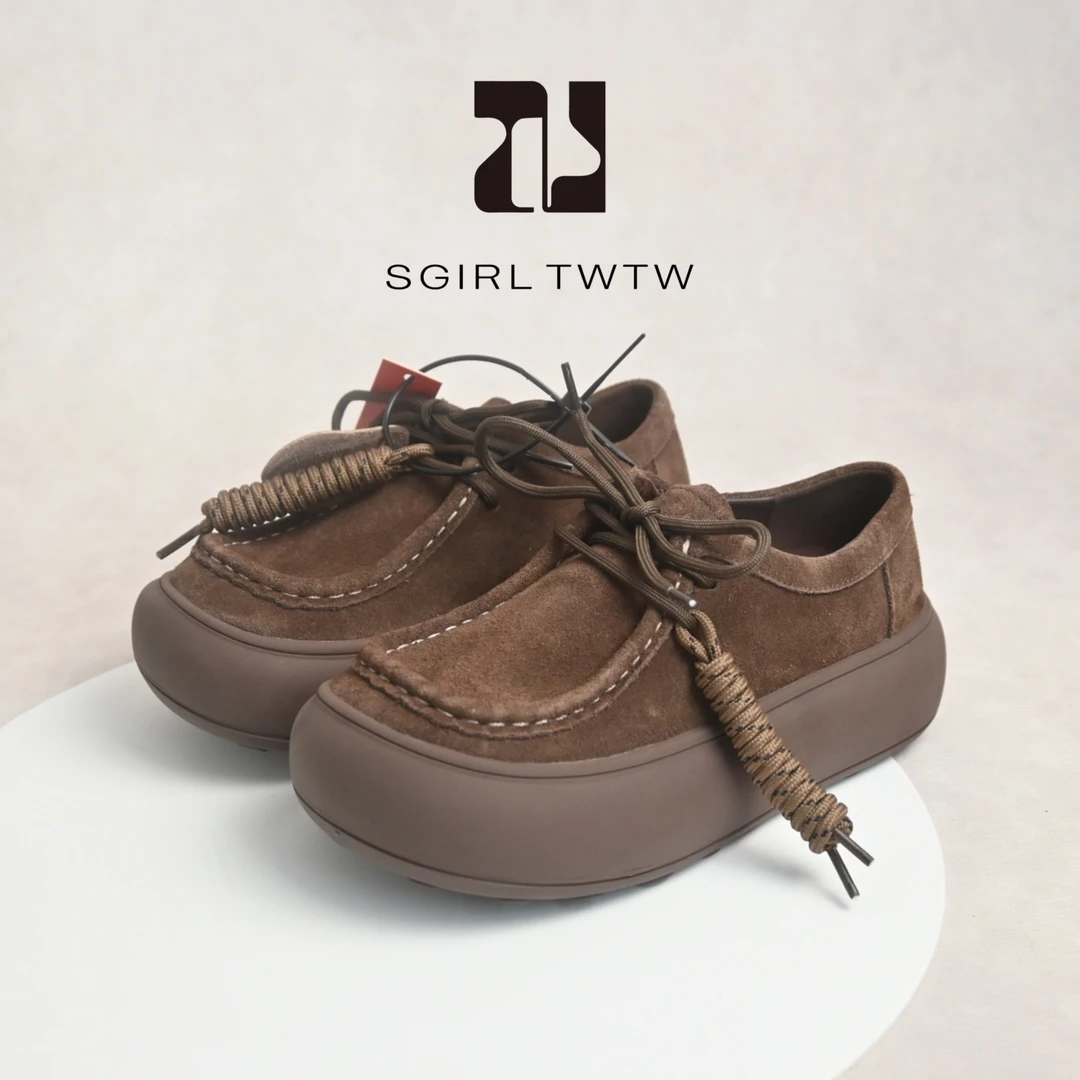 SGIRL TWTW复古磨砂皮厚底袋鼠鞋2025新款学院风大头鞋穆勒鞋女款