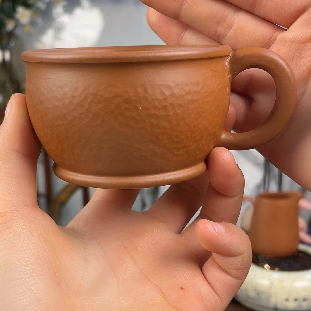 紫砂茶壶赵庄朱泥主人杯锤纹带把