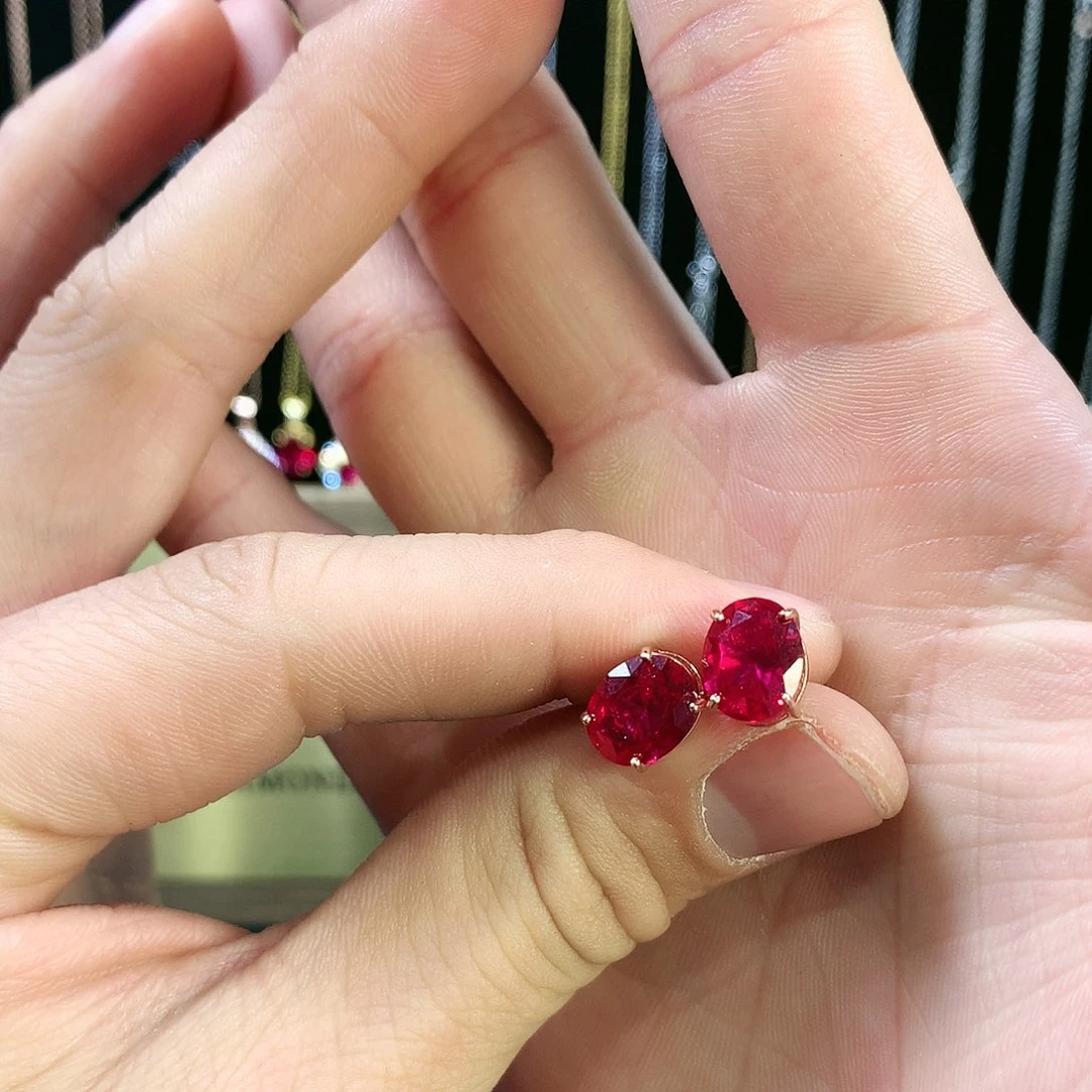 红宝石耳饰银S925镶嵌